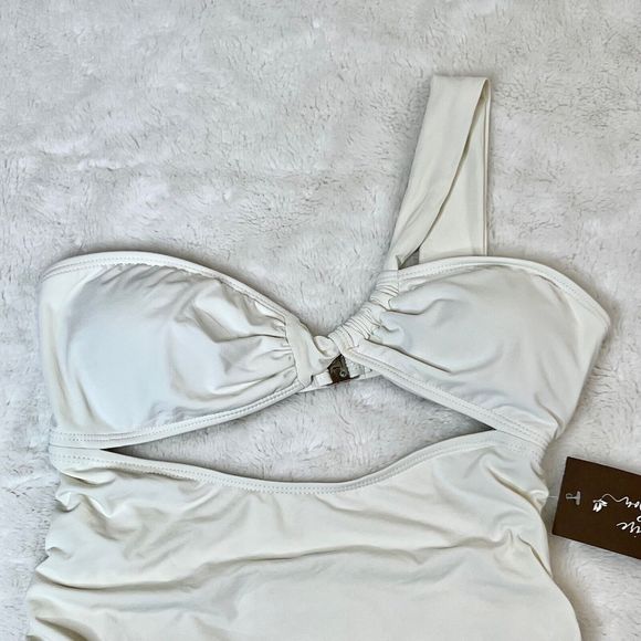 Envya Gina Asymmetric One Piece Swimsuit Oasis White Cream Cut Out Size Large - Picture 3 of 7
